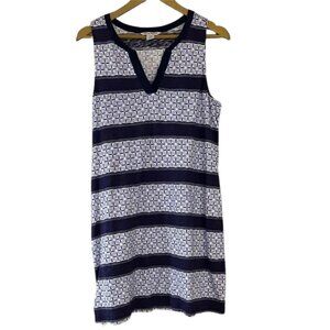 Tommy Bahama Navy White Patterned Dress V-Neck Sleeveless Coastal Resort